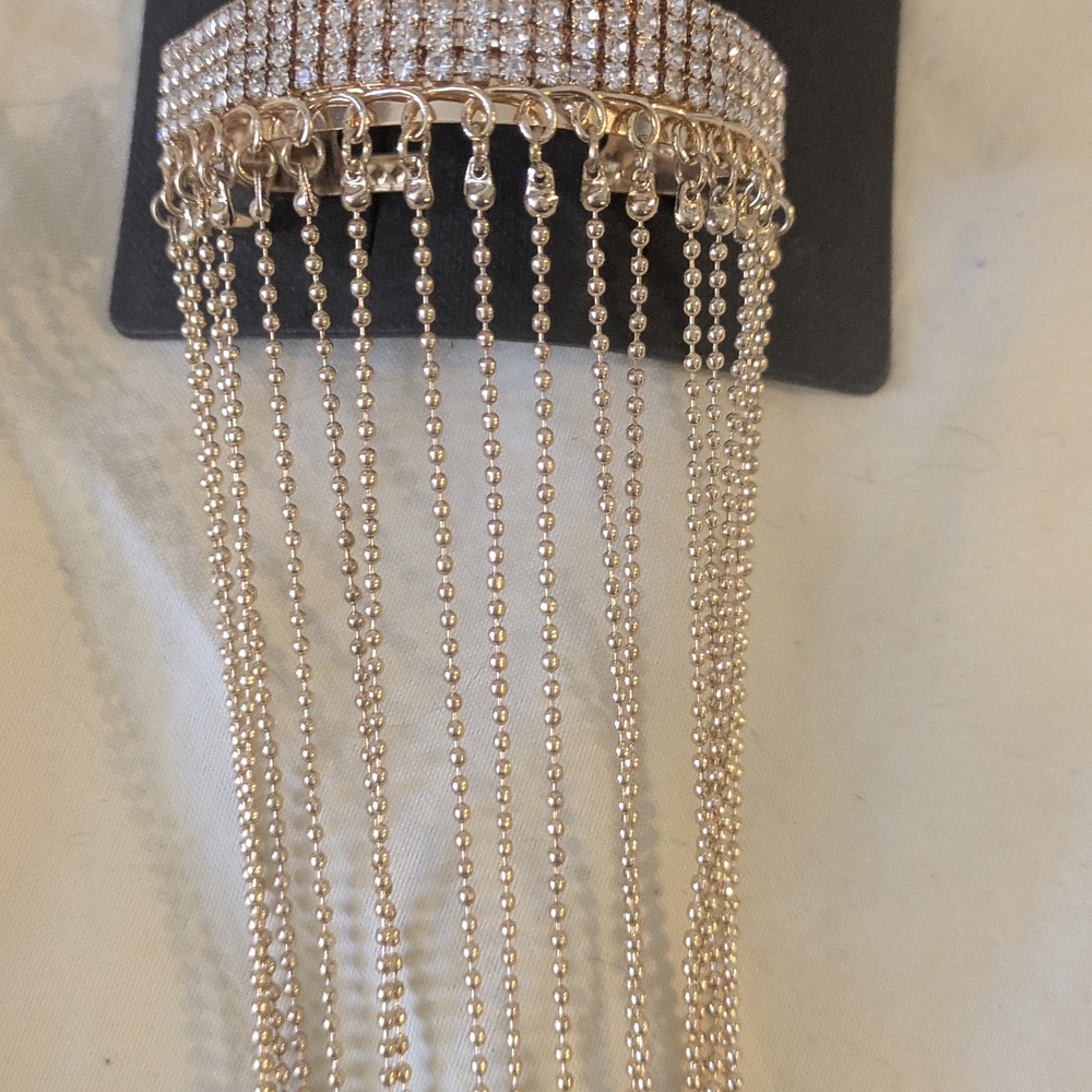 16" Gold Multi-Beaded Strand Barrette Clip Gorgous Formal Clip For Long Hair